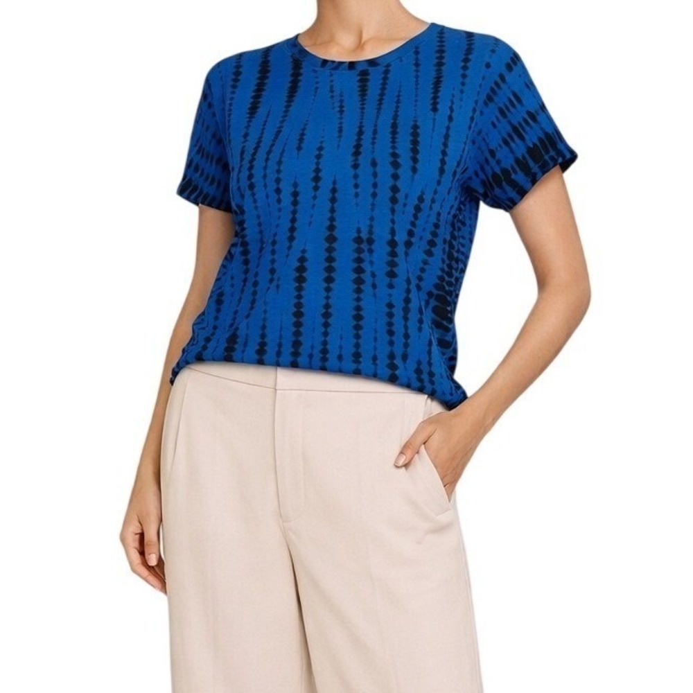 NATION LTD Blue Brushstroke Print Tee Crewneck Short Sleeve Casual Top Women XS‎